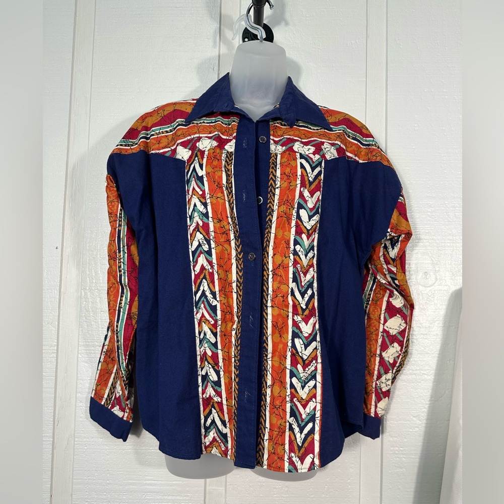 Sas’sa Vintage Button Down Western Long Sleevw Shirt Size Large EUC